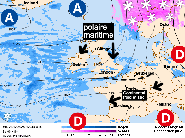 Carte de prévisions d'europe du Lundi 29 décembre 2025