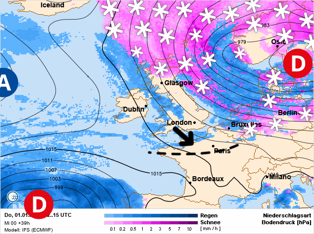 Carte de prévisions d'europe du Jeudi 1 janvier 2026