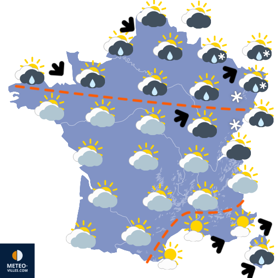Carte de prévisions du temps du Lundi 29 décembre 2025