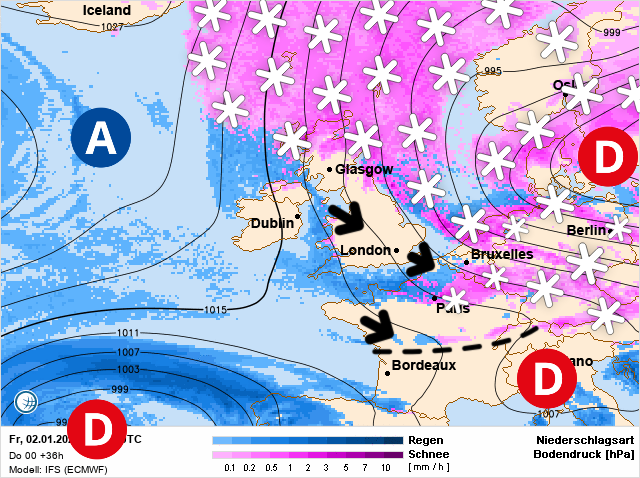 Carte de prévisions d'europe du Vendredi 2 janvier 2026