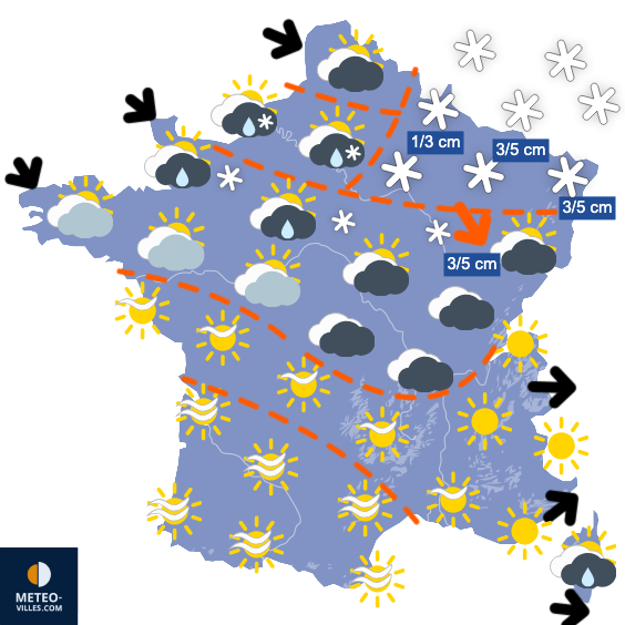 Carte de prévisions du temps du Jeudi 1 janvier 2026
