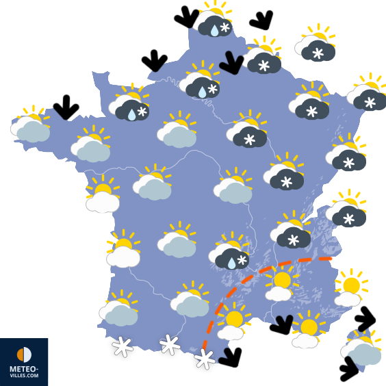 Carte de prévisions du temps du Samedi 3 janvier 2026