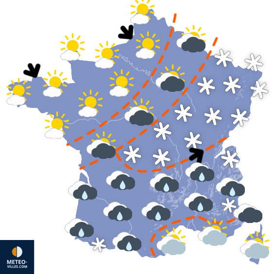 Carte de prévisions du temps du Lundi 29 décembre 2025