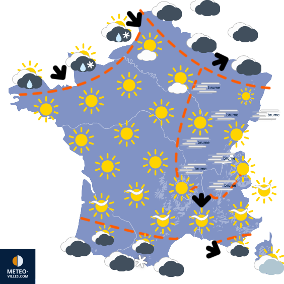 Carte de prévisions du temps du Mercredi 31 décembre 2025