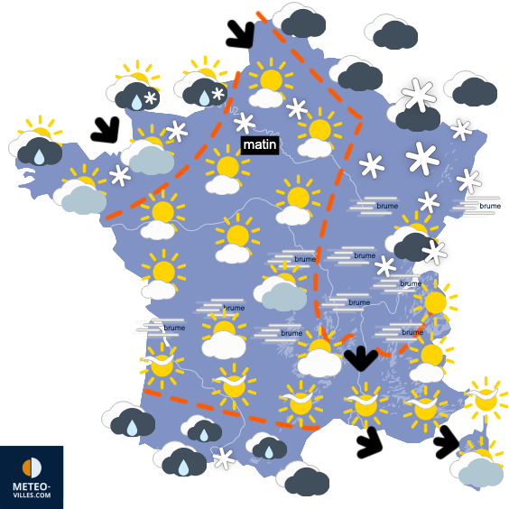 Carte de prévisions du temps du Vendredi 2 janvier 2026