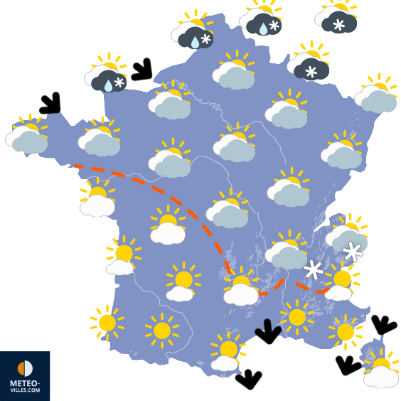 Carte de prévisions du temps du Dimanche 4 janvier 2026