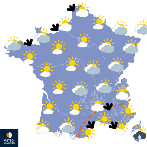 Carte de prévisions du temps du Dimanche 4 janvier 2026