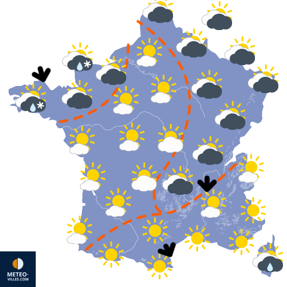 Carte de prévisions du temps du Mercredi 31 décembre 2025