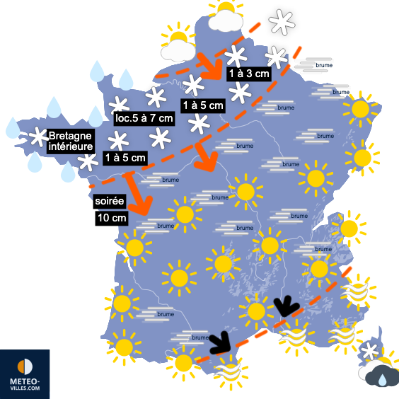 Carte de prévisions du temps du Lundi 5 janvier 2026