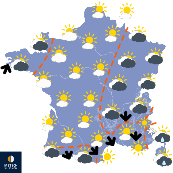 Carte de prévisions du temps du Vendredi 2 janvier 2026