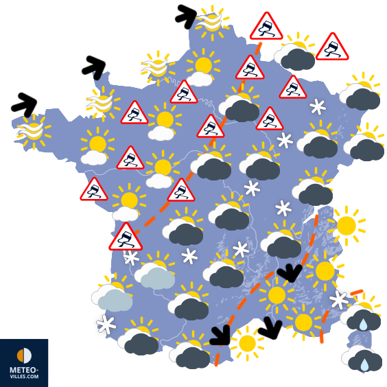 Carte de prévisions du temps du Lundi 5 janvier 2026