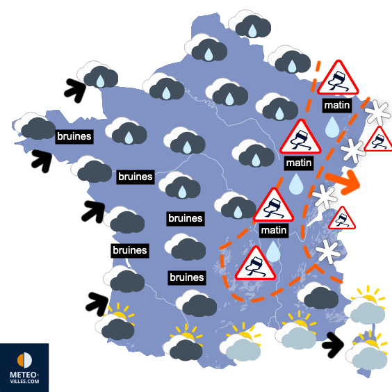Carte de prévisions du temps du Lundi 5 janvier 2026