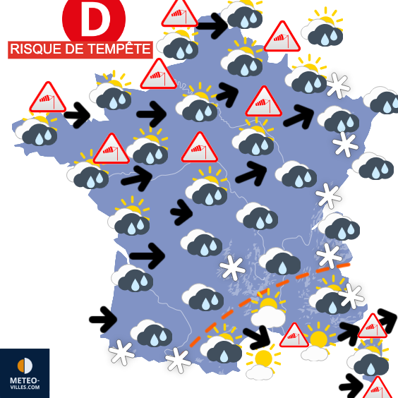 Carte de prévisions du temps du Lundi 5 janvier 2026