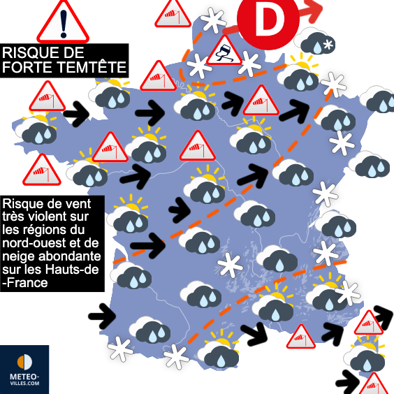 Carte de prévisions du temps du Lundi 5 janvier 2026