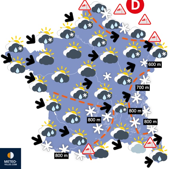 Carte de prévisions du temps du Mercredi 7 janvier 2026