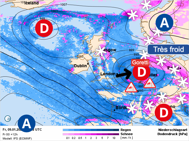 Carte de prévisions d'europe du Friday, January 9, 2026