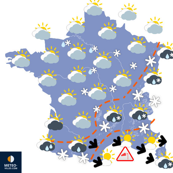 Carte de prévisions du temps du Lundi 5 janvier 2026