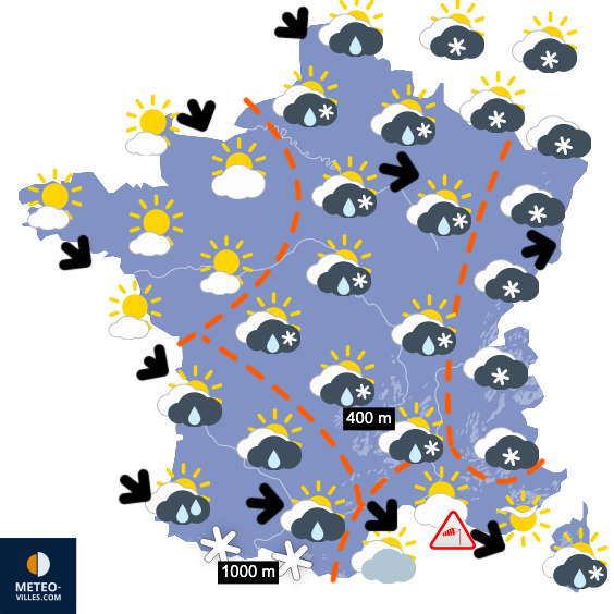 Carte de prévisions du temps du Mercredi 7 janvier 2026