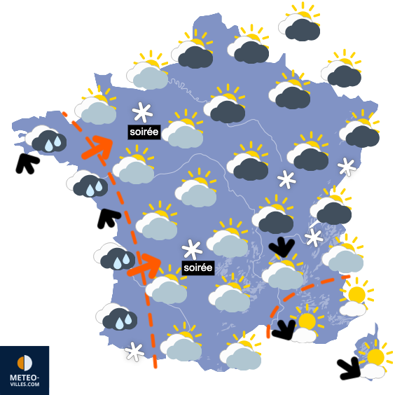 Carte de prévisions du temps du Mercredi 7 janvier 2026