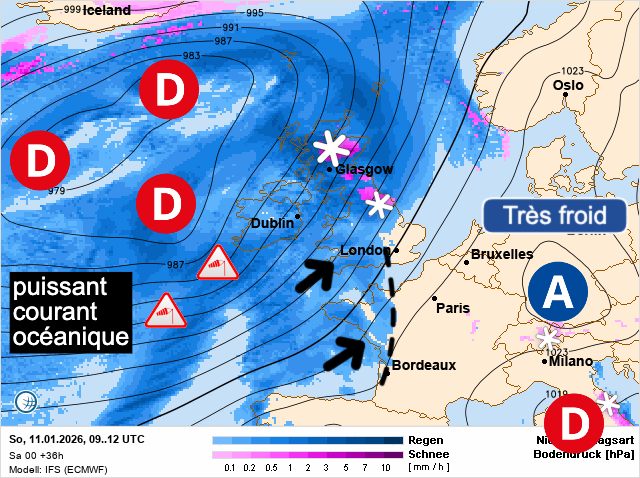 Carte de prévisions d'europe du Dimanche 11 janvier 2026