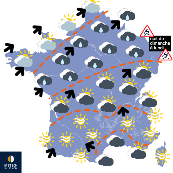 Carte de prévisions du temps du Dimanche 11 janvier 2026