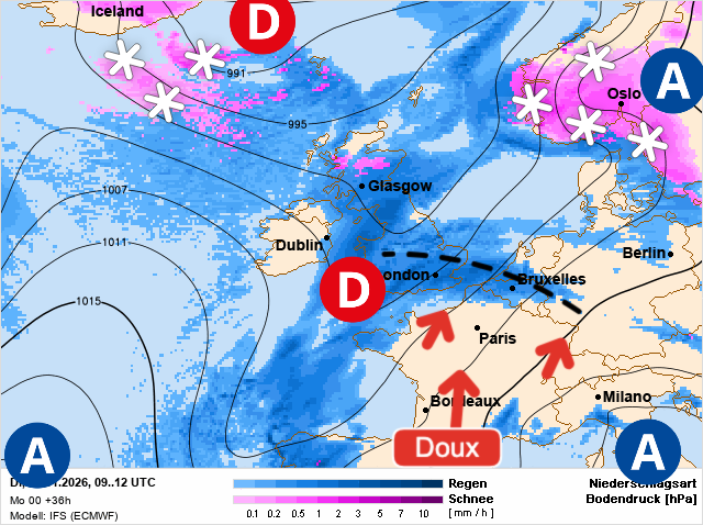 Carte de prévisions d'europe du Mardi 13 janvier 2026