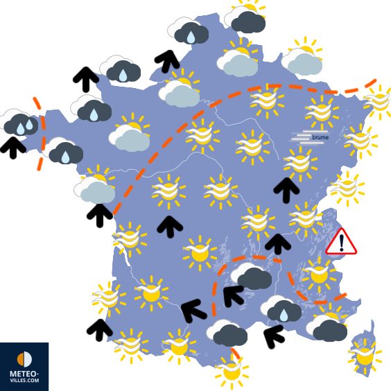 Carte de prévisions du temps du Mardi 13 janvier 2026