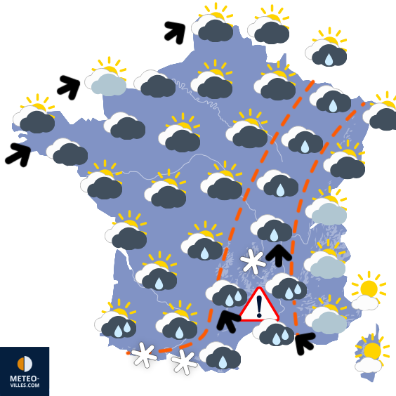 Carte de prévisions du temps du Mardi 13 janvier 2026