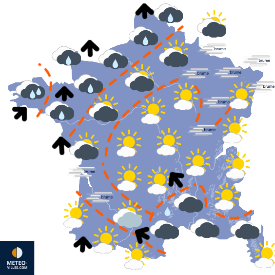 Carte de prévisions du temps du Mardi 13 janvier 2026