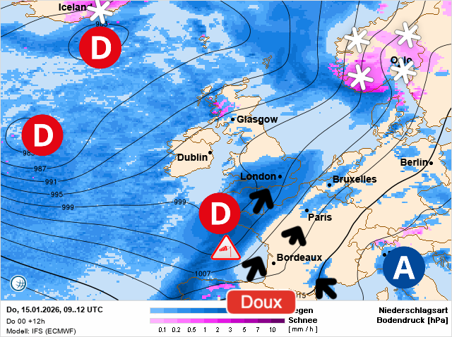 Carte de prévisions d'europe du Jeudi 15 janvier 2026