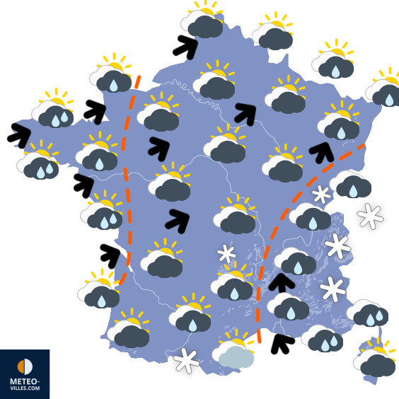 Carte de prévisions du temps du Lundi 12 janvier 2026