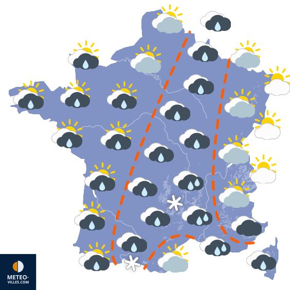 Carte de prévisions du temps du Mardi 13 janvier 2026