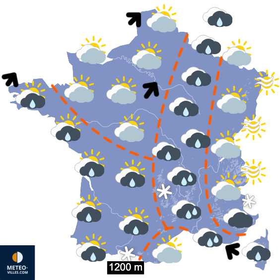 Carte de prévisions du temps du Mardi 13 janvier 2026