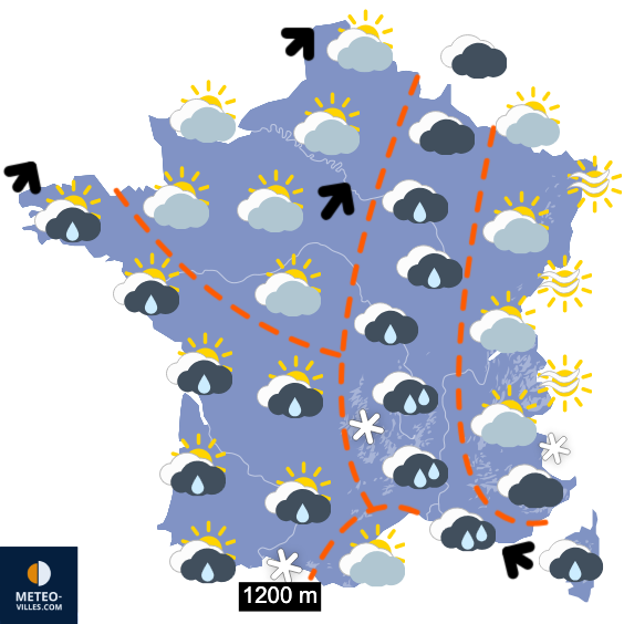 Carte de prévisions du temps du Mercredi 14 janvier 2026