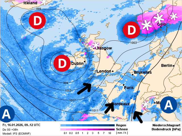 Carte de prévisions d'europe du Vendredi 16 janvier 2026