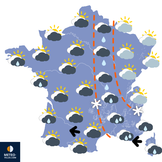 Carte de prévisions du temps du Mardi 13 janvier 2026