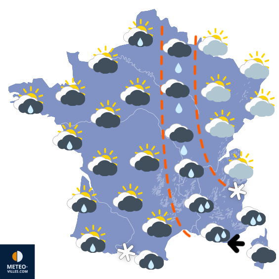 Carte de prévisions du temps du Mercredi 14 janvier 2026