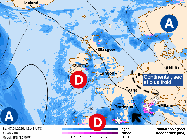 Carte de prévisions d'europe du Samedi 17 janvier 2026