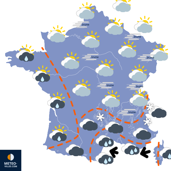 Carte de prévisions du temps du Mardi 13 janvier 2026