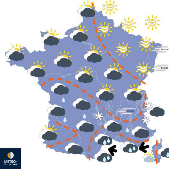 Carte de prévisions du temps du Mercredi 14 janvier 2026