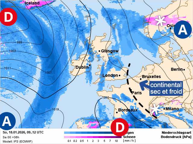 Carte de prévisions d'europe du Dimanche 18 janvier 2026