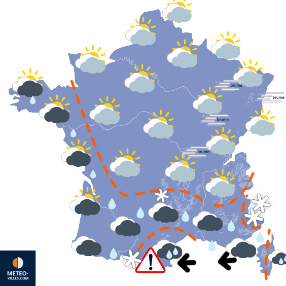 Carte de prévisions du temps du Mardi 13 janvier 2026