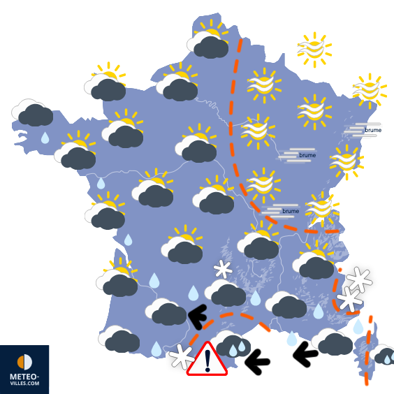 Carte de prévisions du temps du Mercredi 14 janvier 2026
