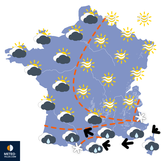 Carte de prévisions du temps du Mercredi 14 janvier 2026