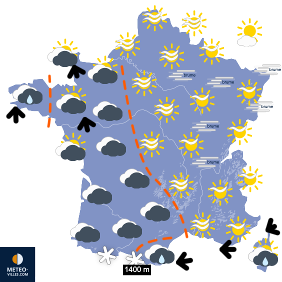 Carte de prévisions du temps du Dimanche 18 janvier 2026