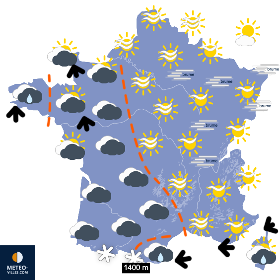 Carte de prévisions du temps du Lundi 19 janvier 2026