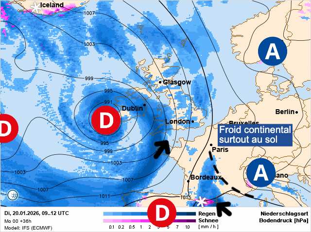 Carte de prévisions d'europe du Mardi 20 janvier 2026