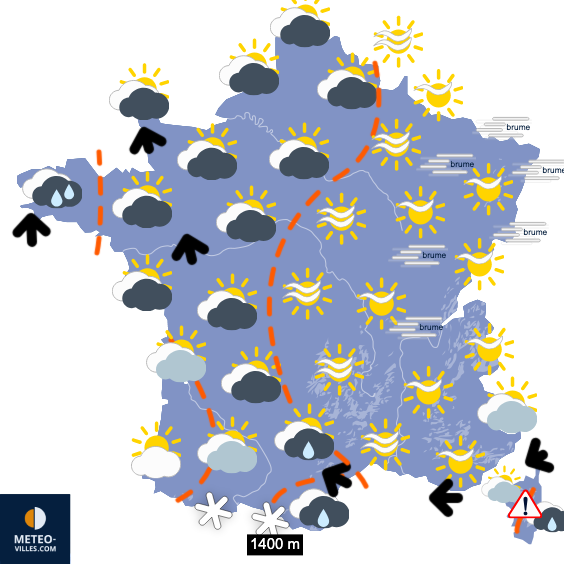 Carte de prévisions du temps du Lundi 19 janvier 2026