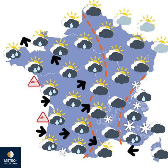 Carte de prévisions du temps du Lundi 19 janvier 2026
