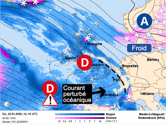 Carte de prévisions d'europe du Thursday, January 22, 2026